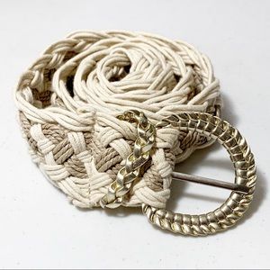 Cream & Tan Woven Belt w/ Gold Accents 12